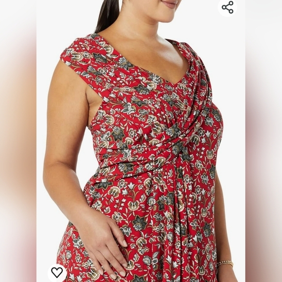 Making the Cut S3 Ep5 Red Floral Pattern Sash Wrapped Midi Dress Womens Size 2XL - Picture 12 of 12